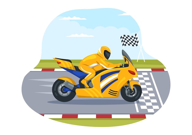 Plantilla de bicicleta de velocidad de carreras Motosport Ilustración plana de dibujos animados dibujados a mano para carrera de competencia