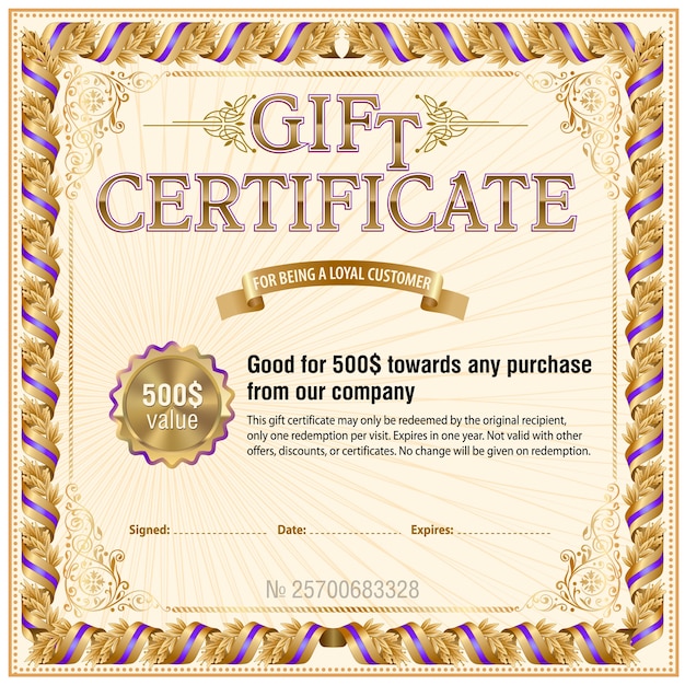 Plantilla en blanco de certificado de regalo.