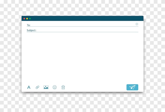 Plantilla en blanco de correo electrónico. interfaz de correo electrónico de internet para mensajes de correo. ventana de correo electrónico.
