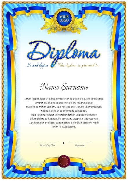 Plantilla en blanco del diploma de la vendimia de segundo grado.