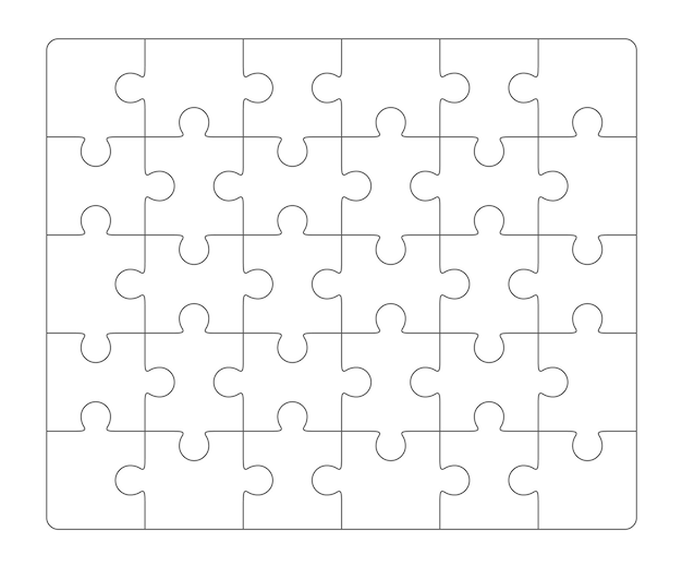 Vector plantilla en blanco de rompecabezas 6 x 5 elementos, treinta piezas de rompecabezas. ilustración vectorial.