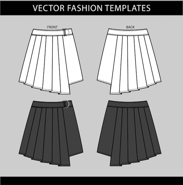 Plantilla de boceto plano de moda de MINI FALDA Plisada