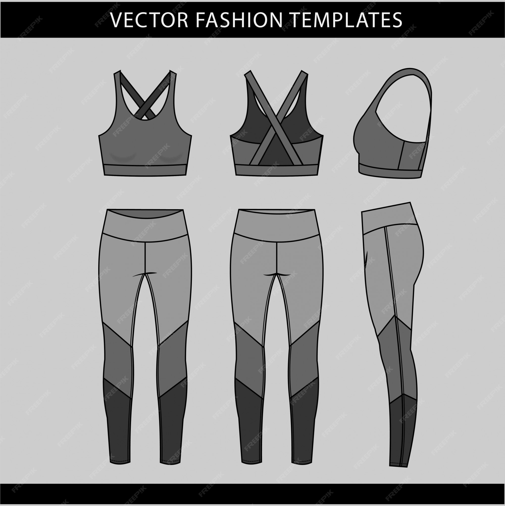 Plantilla de boceto plano de moda de ropa deportiva, vista frontal y  posterior de ajuste físico | Vector Premium