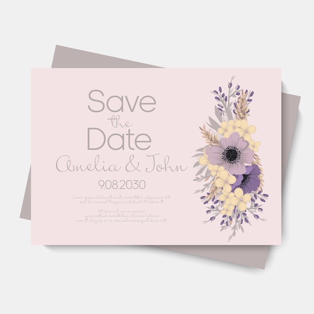 Vector plantilla de boda floral - tarjeta floral púrpura