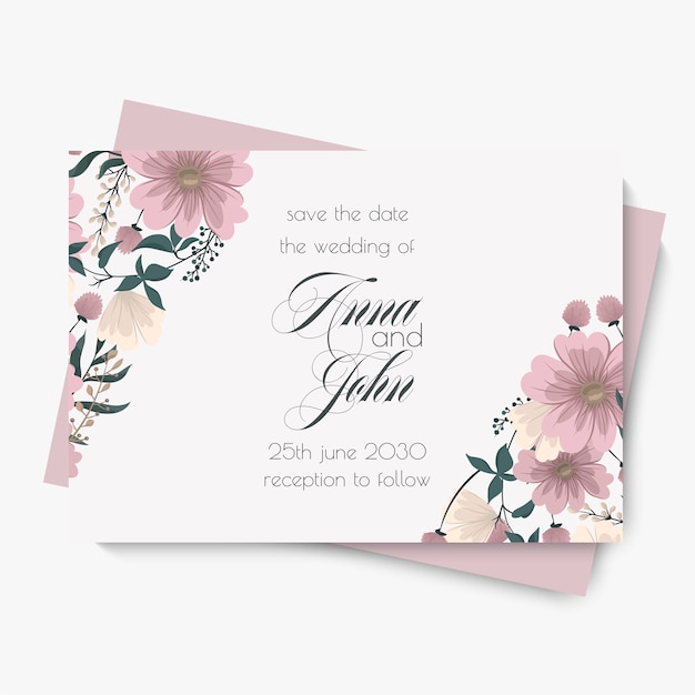 Plantilla de boda floral - tarjeta floral rosa