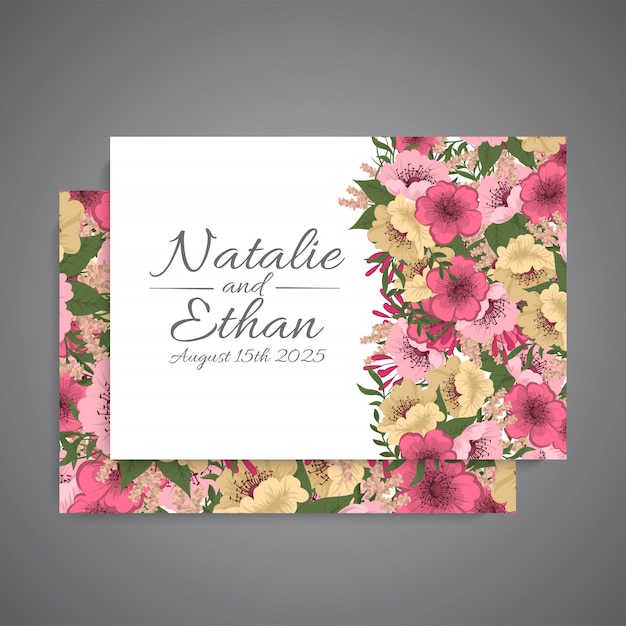 Plantilla de boda floral - tarjeta floral rosa