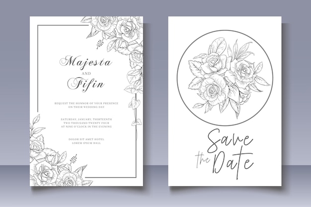 Plantilla de boda floral vintage dibujada a mano