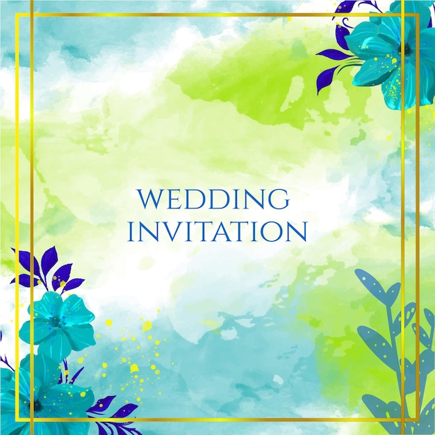 plantilla de boda con flores azul agua