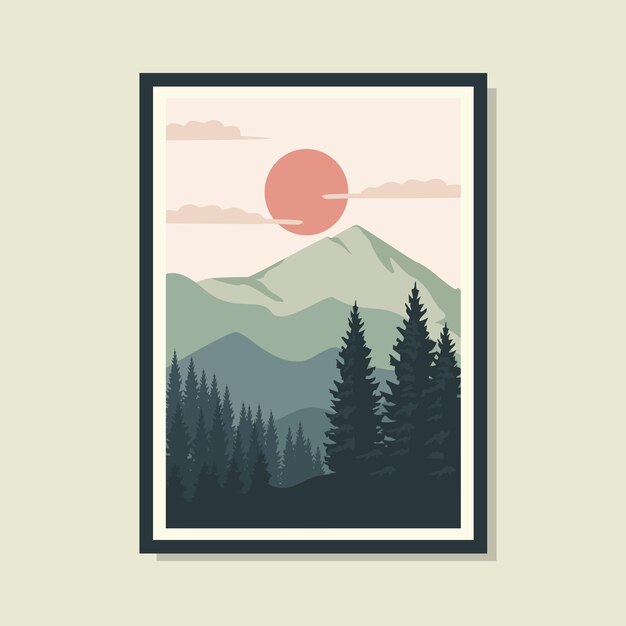 plantilla boho de arte paisajístico. ilustración de impresión gráfica bohemia abstracta plana en estilo contemporáneo