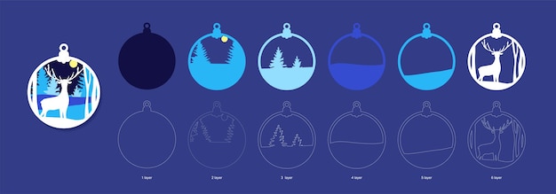 Vector plantilla de bola de árbol de navidad para corte láser con capas decoración de año nuevo