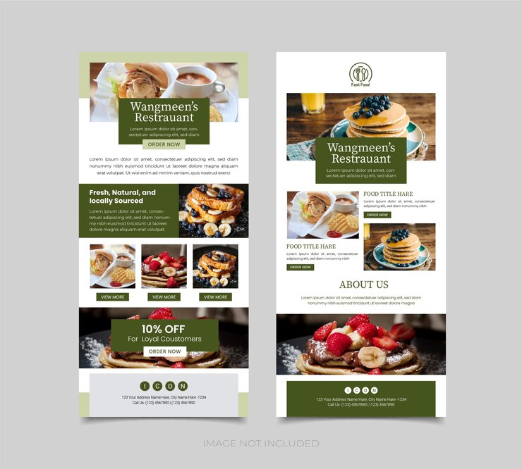 Vector plantilla de boletín de correo electrónico de alimentos y bebidas plantilla de promoción de alimentos página de destino de marketing por correo electrónico