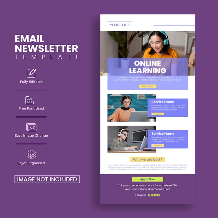 Vector plantilla de boletín de correo electrónico de educación para el sitio web de aprendizaje en línea diseño de plantilla de página de aterrizaje ui