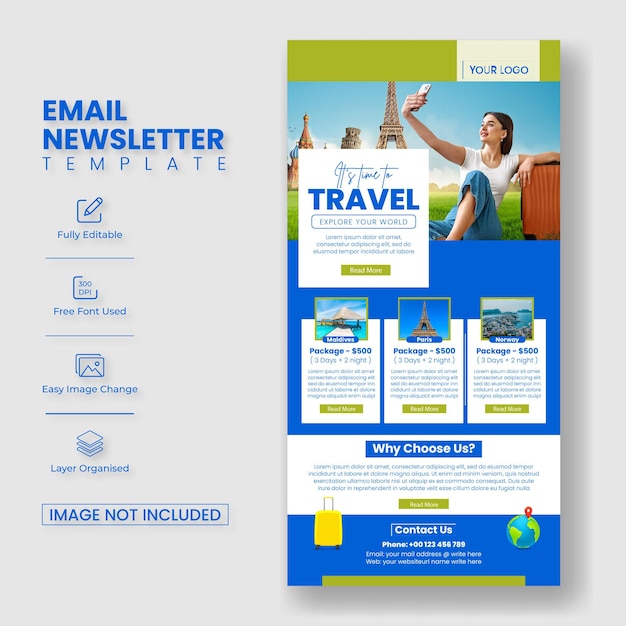 plantilla de boletín informativo por correo electrónico de viajes y turismo para diseño de interfaz de interfaz de usuario de página web