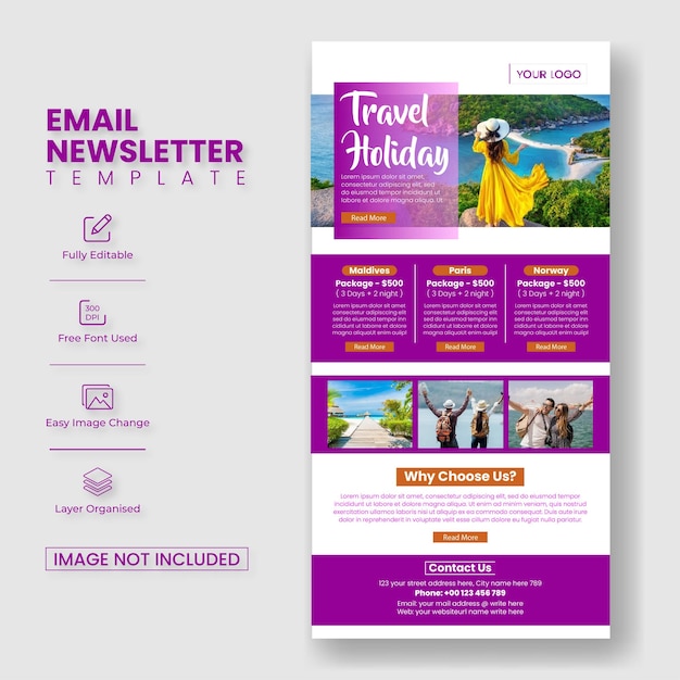 plantilla de boletín informativo por correo electrónico de viajes y turismo para diseño de interfaz de interfaz de usuario de página web