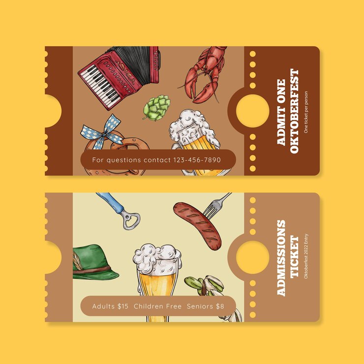 Vector plantilla de boleto con concepto festivo de oktoberfest estilo acuarela