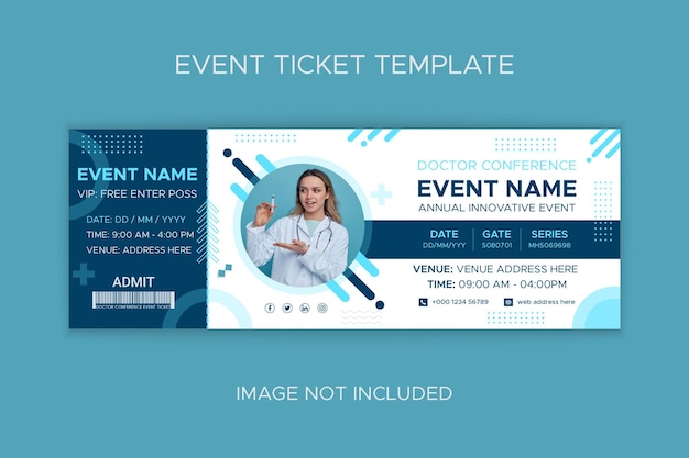 Plantilla de boleto de evento geométrico de médico