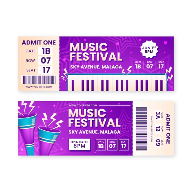 plantilla de boleto de evento de música en gradiente