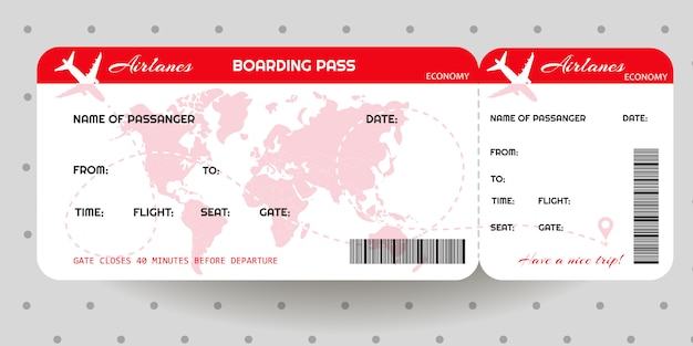 Vector plantilla de boleto de tarjeta de embarque de avión