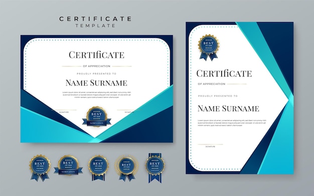 Plantilla de borde de certificado de diploma con insignias para negocios y educación de premios