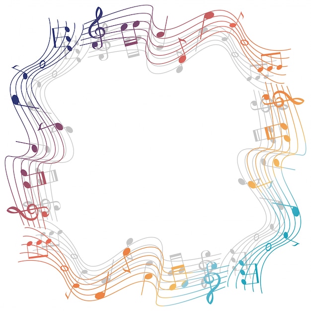 Plantilla de borde con coloridas notas musicales