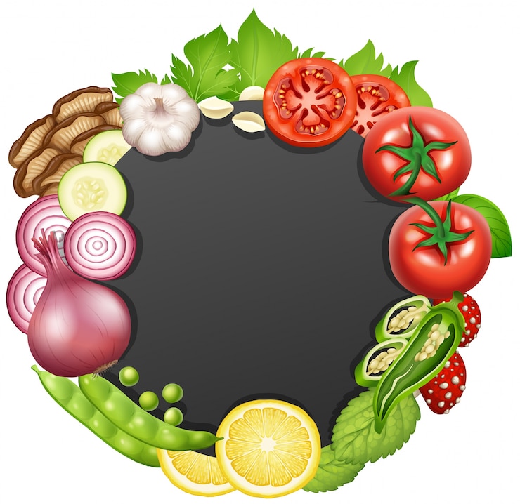 Vector plantilla de borde con diferentes tipos de vegetales
