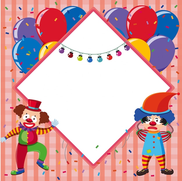 Plantilla de borde con globos de colores y bufones