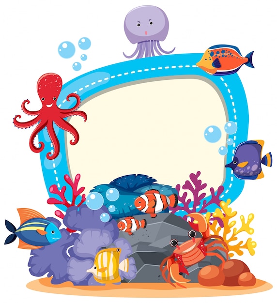 Plantilla de borde con lindos animales marinos