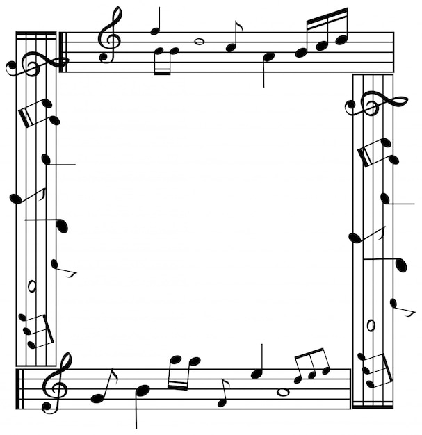 Plantilla de borde con musicnotes sobre fondo blanco