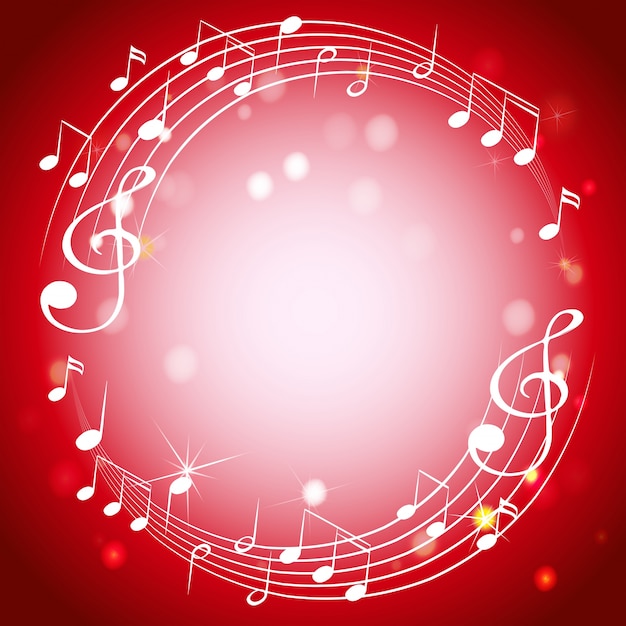 Vector plantilla de borde con notas musicales sobre fondo rojo