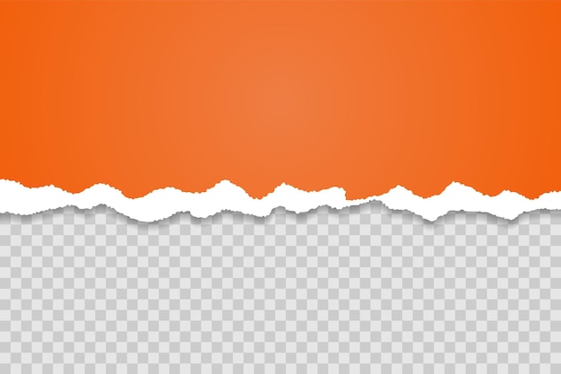 Plantilla de borde de papel rasgado naranja tiras horizontales rasgadas con sombras diseño de textura de borde vector