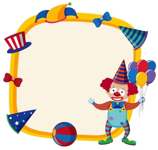 Vector plantilla de borde con payaso feliz y globos