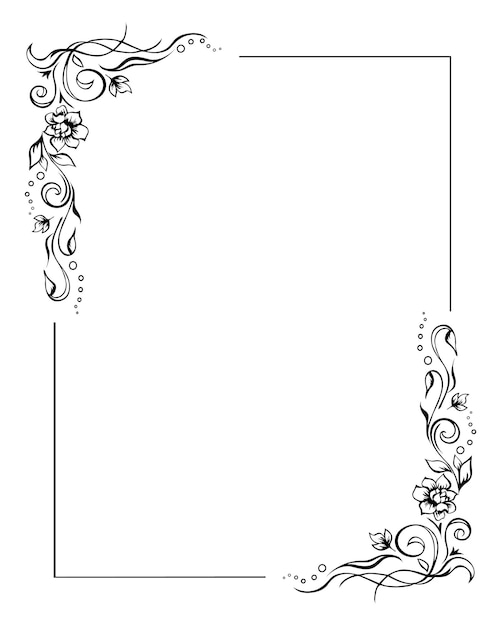 Vector plantilla de borde rosa de marco floral rectangular con florituras en las esquinas elementos de guirnalda dibujados a mano