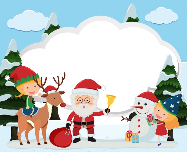 Plantilla de borde con santa y niños