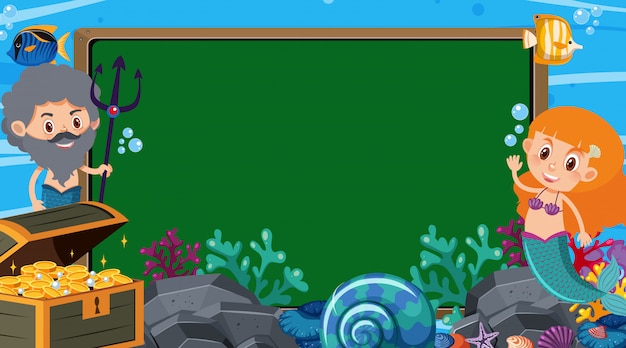Plantilla de borde con tema de océano en segundo plano