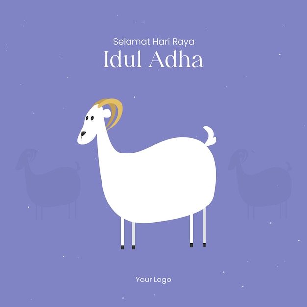 Plantilla de cabra de dibujos animados de eid al adha para redes sociales vector premium