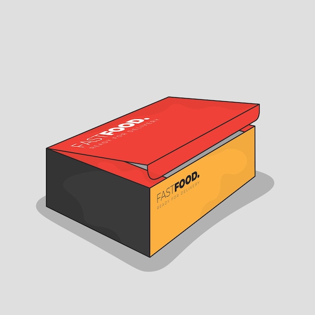 Plantilla de caja contenedora en diseño rojo amarillo y negro para diseño de empaque de productos alimenticios