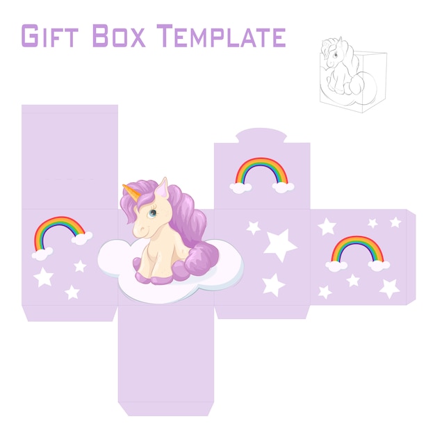 Vector plantilla para caja de regalo unicornio