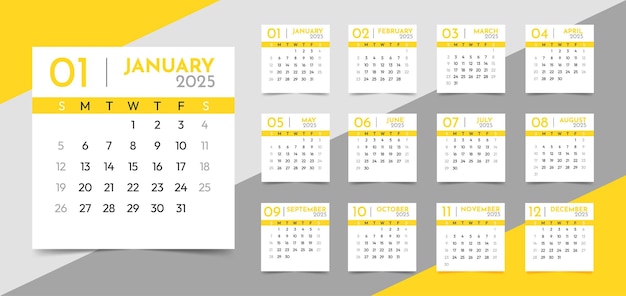 plantilla de calendario de 12 páginas para 2025