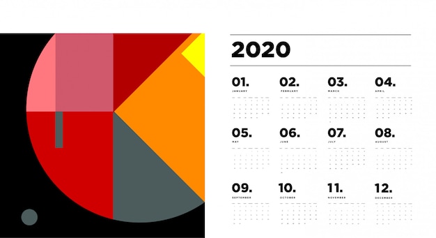 Plantilla de calendario 2020 con fondo geométrico abstracto colorido