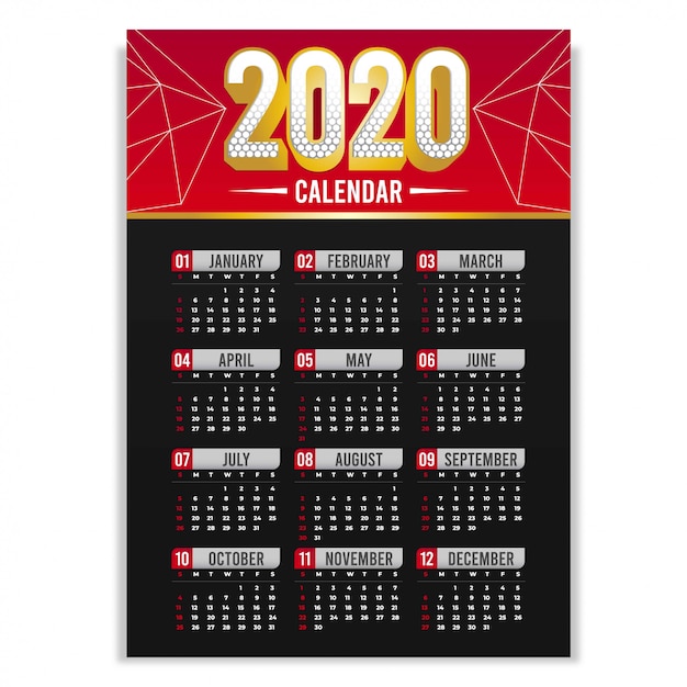 Vector plantilla de calendario 2020