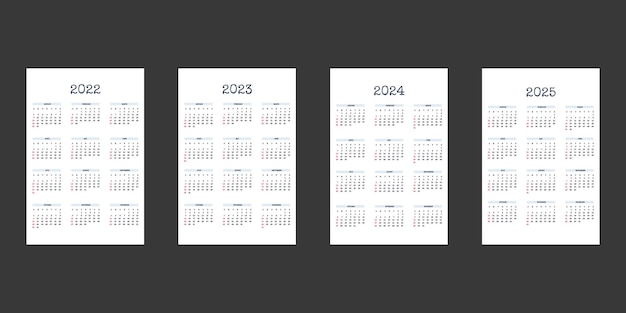 Plantilla de calendario 2022 2023 2024 2025 en estilo clásico estricto con tipo de letra escrita calendario mensual programación individual minimalismo diseño restringido para cuaderno de negocios la semana comienza el domingo