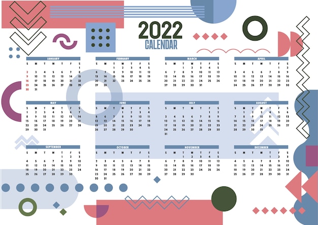 Plantilla de calendario 2022 dibujado a mano