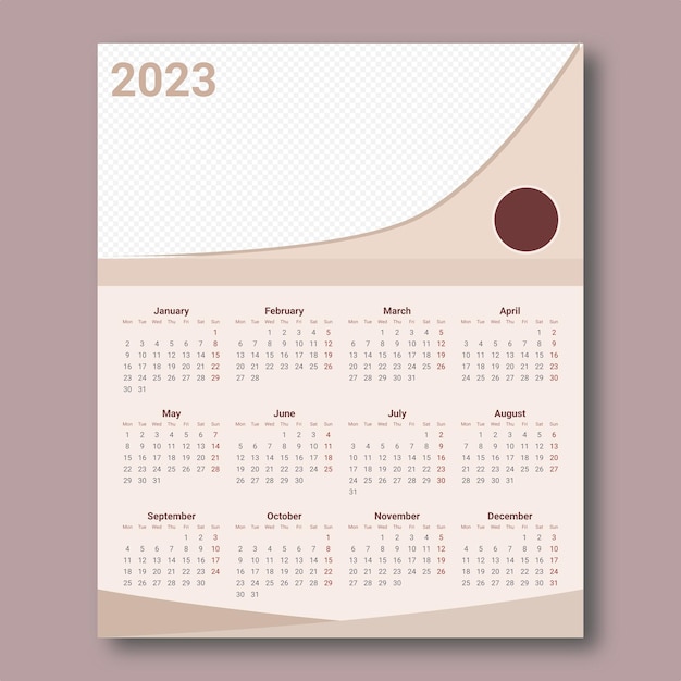 Plantilla de calendario 2023 de color marrón