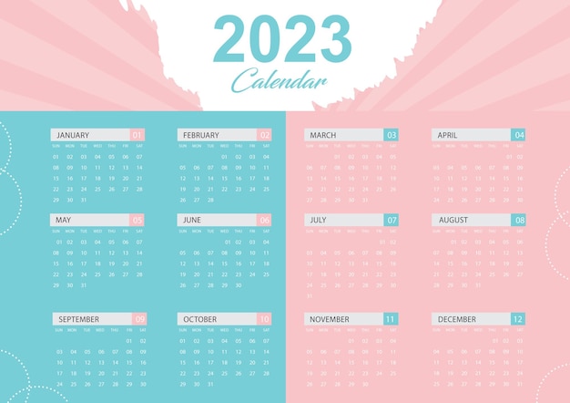 Plantilla de calendario 2023 lista para imprimir