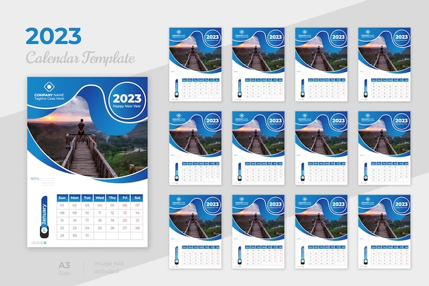 Plantilla de calendario 2023 moderna y colorida para el diseño del horario de año nuevo