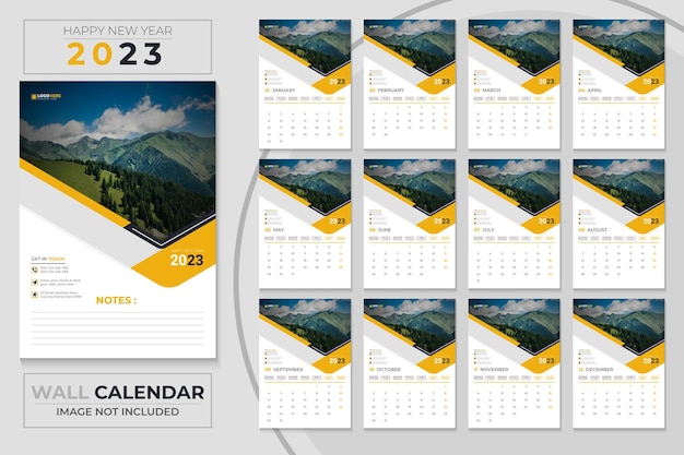 Plantilla de calendario 2023 de pared moderna de feliz año nuevo