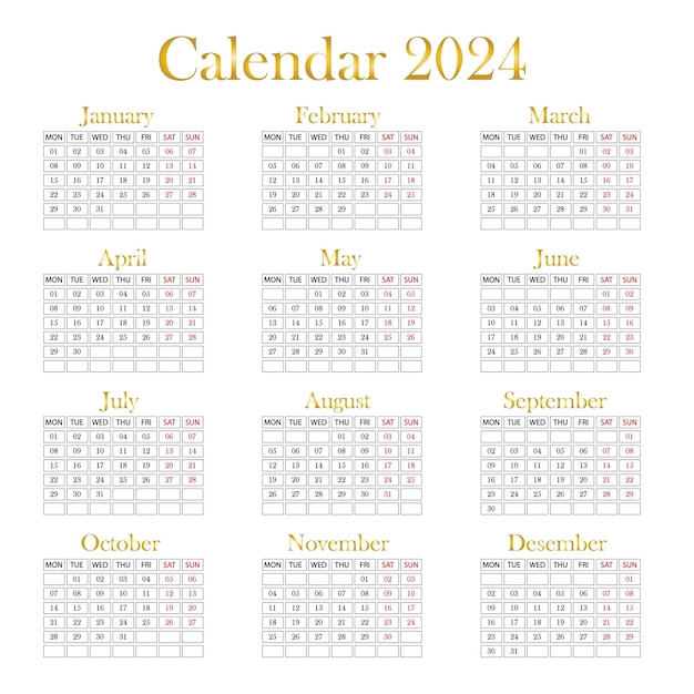 Vector plantilla de calendario 2024 con un fondo claro y mínimo