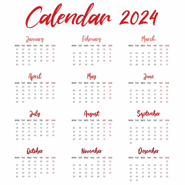 Plantilla de calendario 2024 con un fondo claro y mínimo