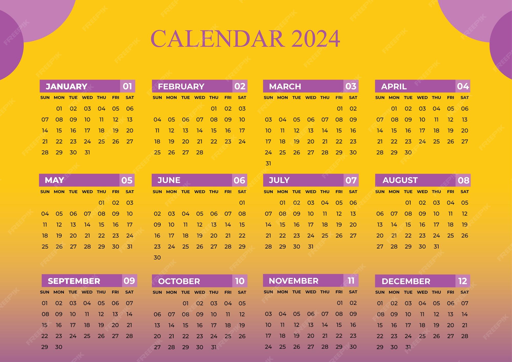 Plantilla de calendario 2024 Vector Premium