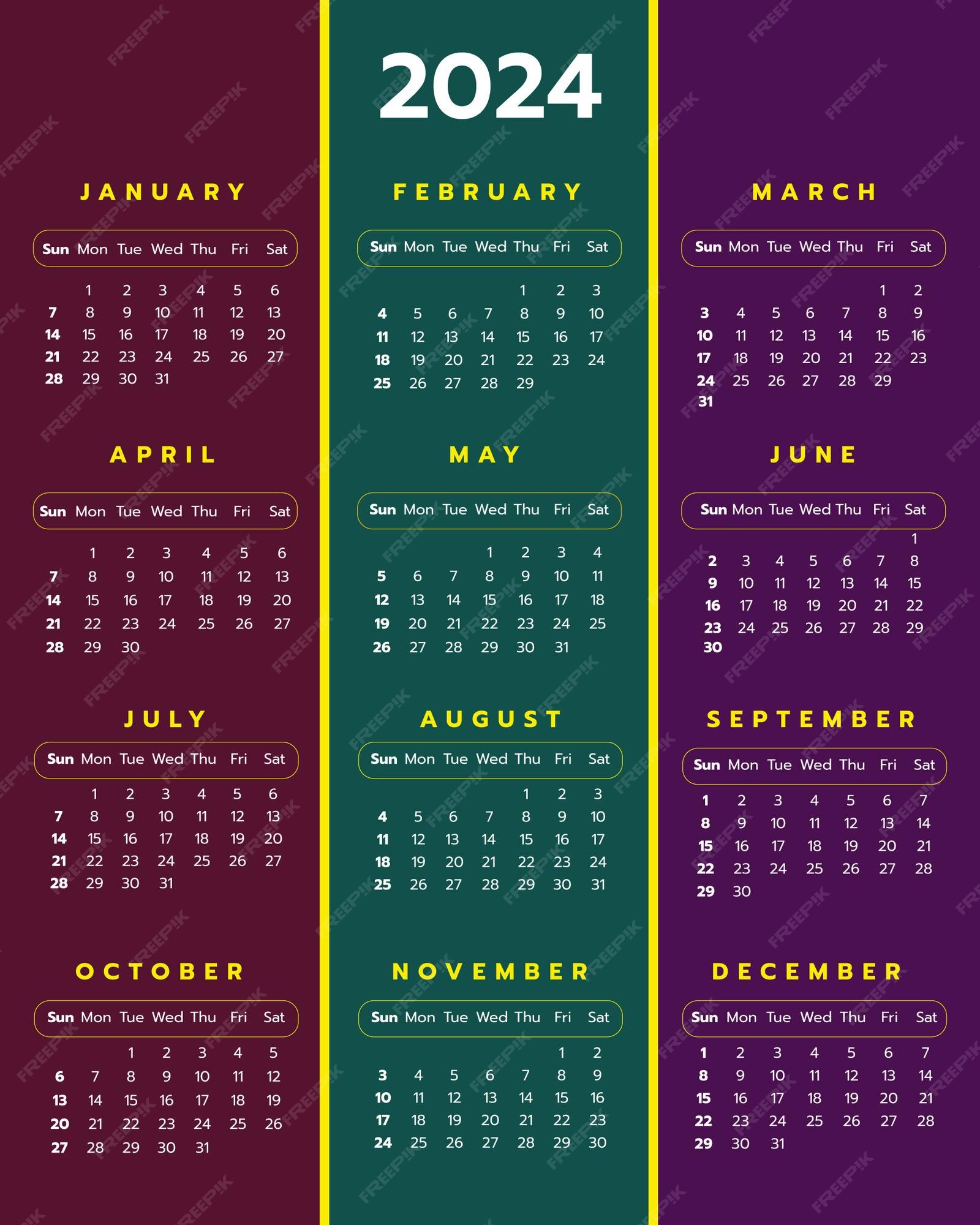 Plantilla de calendario 2024 Vector Premium